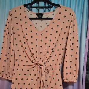 F&F Pink Polka Dot V-Neck Blouse